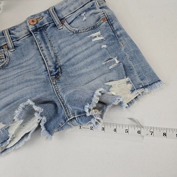 American Eagle Curvy Hi-Rise Shortie Distressed Jean Shorts Women’s Sz 4 Light - Picture 8 of 12